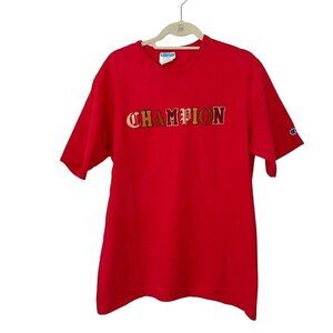 Champion Mens Heritage T Shirt Red Size XL Old English Font Pure Cotton Crewneck